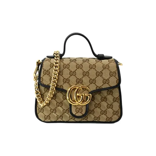 GUCCI GG Marmont Холст и Кожа Сумка Сумка через плечо Сумка через плечо Мини Женская Коричневый Черный