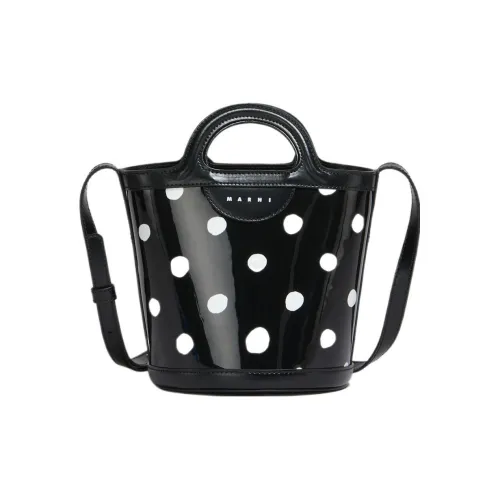 MARNI TROPICALIA Лакированная кожа Сумка-ведро Портативная Сумка через плечо Мини Женская Черная и Белая