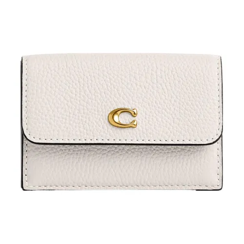 COACH Трехсекционный кошелек из кожаной ткани мелочь кошелек обычный женский белый