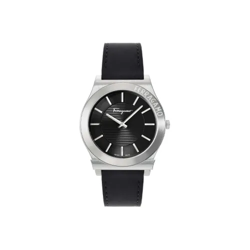 FERRAGAMO Gancini Gento Collection Мужские часы Кварцевый механизм Кожаный ремешок 41 мм Черный циферблат