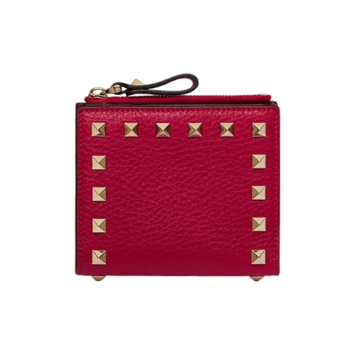 Valentino Rockstud Телячья кожа с рельефом Кошелек Кошелек для монет Держатель для карт Маленький Женский Розовый Красный