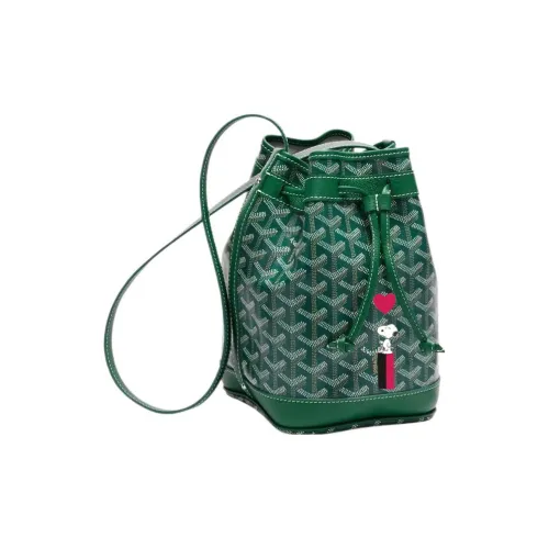 GOYARD Снупи Co Branded Petit Flot Холст с кожей Сумка-ведро Сумка на плечо Женская Зеленая Red Heart Воздушный шар