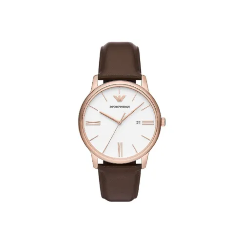 EMPORIO ARMANI Наручные часы Кварцевый механизм Кожаный ремешок 42 мм Белый циферблат Мужские часы