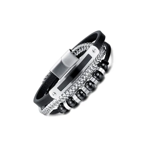 KENMO Кожа, Титановая сталь Наручные повязки Серебристо-черный + Набор в подарочной коробке Мужской