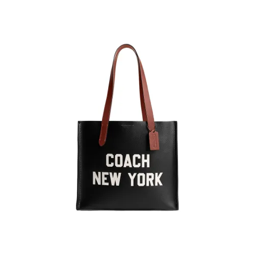 COACH Сумка Tote из коровьей кожи Сумка для покупок Сумка Сумка через плечо Женская Черная