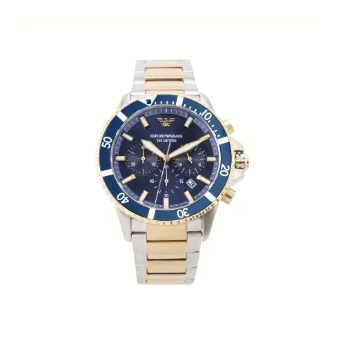 EMPORIO ARMANI Мужские часы Кварцевый механизм Ремешок из нержавеющей стали 43 мм Синий циферблат