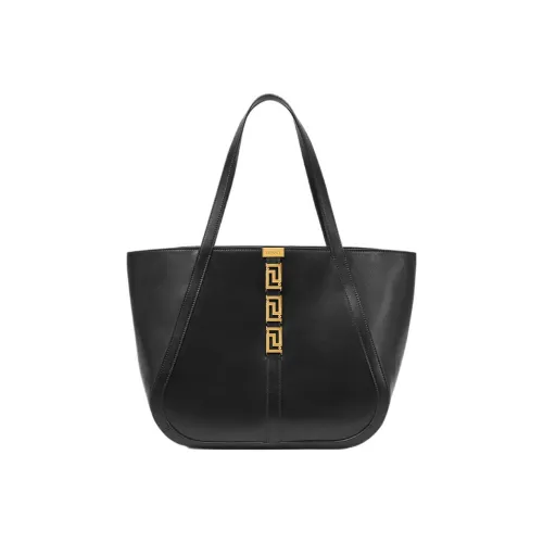 VERSACE Greca Goddess Коровья кожа Тоут Сумка Сумка для покупок Сумка Большая Женская Черная