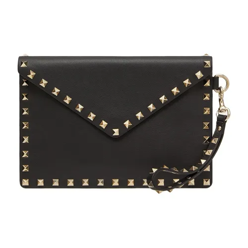 Valentino Rockstud Гладкая коровья кожа Конверт Сумка Клатч Средний Женский Черный