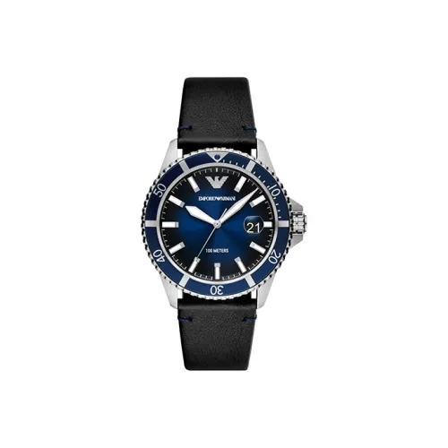 EMPORIO ARMANI Наручные часы Кварцевый механизм Кожаный ремешок 42 мм Синий циферблат Мужские часы