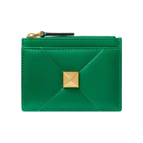 Valentino Roman Stud Лоскутное шитье Кожа наппа Овечья шкура Картхолдер Монетница Женские Зеленый