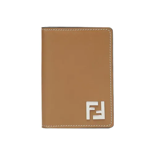 FENDI Телячья кожа Держатель для карт Мужской Бежевый