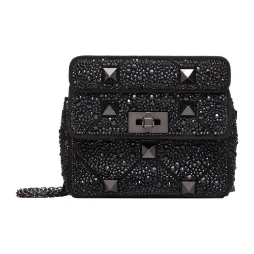 Valentino Roman Stud Стразы Вышивка Клатч Переносной Crossbody Сумка Сумка через плечо Женская Черная