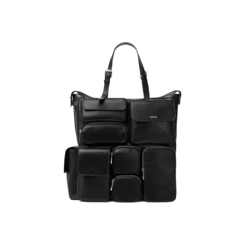 VERSACE Телячья кожа Тоут Сумка Сумка для покупок Сумка Большая Мужская Черная Серебряная