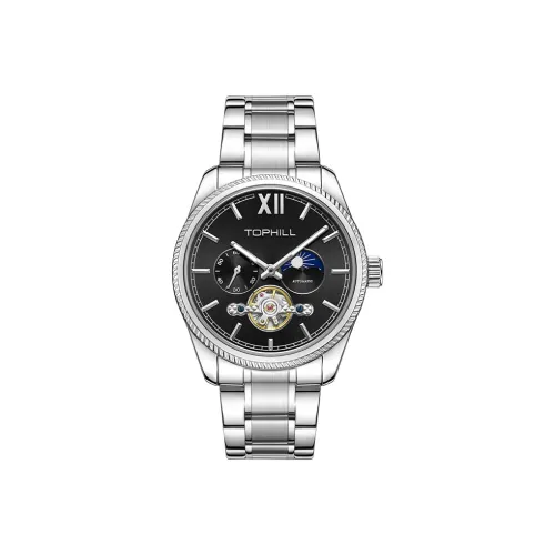 TOPHILL Автоматический Механический Механизм Нержавеющая Сталь Ремешок Часы Мужские Черный Циферблат