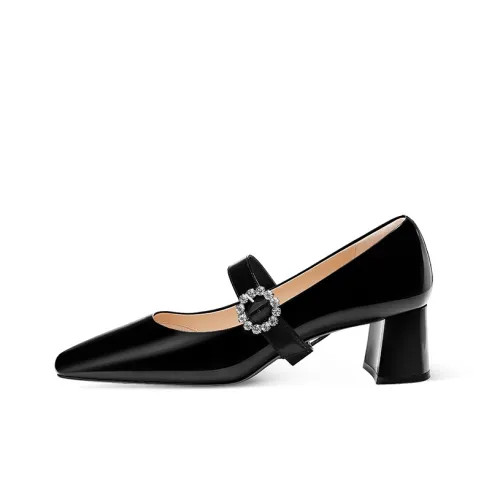 7or9 Черная жемчужина Грубый каблук Туфли Мэри Джейн 5 см Женские Черный