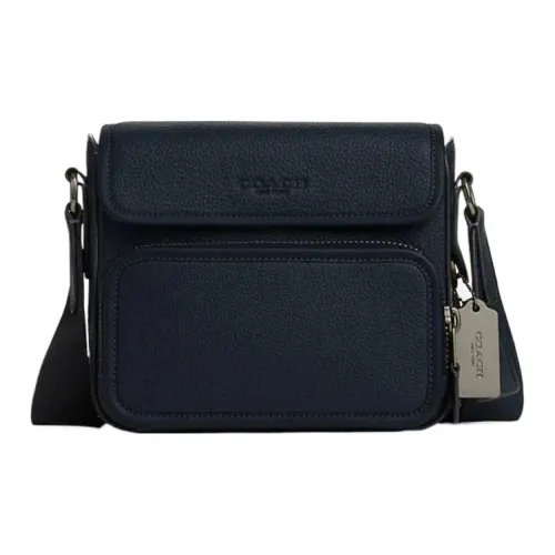 COACH Sullivan Галька Текстура Коровья Кожа Курьерская Сумка Сумка через плечо Маленькая Мужская Морская Синяя