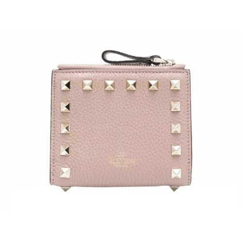 Valentino Rockstud Телячья кожа с рельефом Кошелек Кошелек для монет Держатель для карт Маленький Женский Розовый