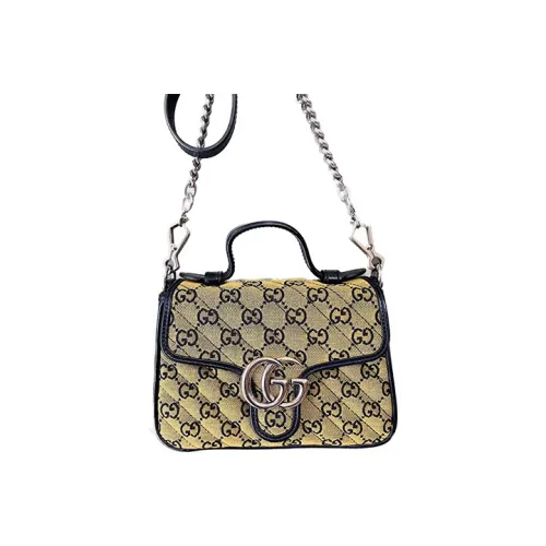 GUCCI GG Marmont Холст и Кожа Сумка Сумка через плечо Мини Сумка Женская Коричневый Черный