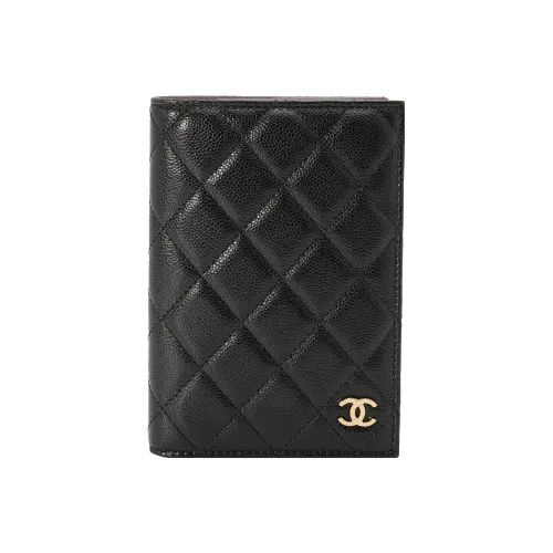 CHANEL Рельефная текстура зернистая кожа личи коровья кожа держатель для паспорта кошелек картхолдер чехол для карт женский черный