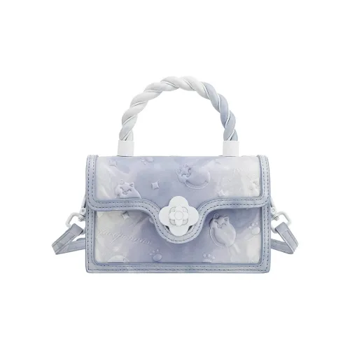 Jacoponnus Коровья кожа Маленькая квадратная сумка через плечо маленькая женская облачно-голубой Relief Sleeping Кошка