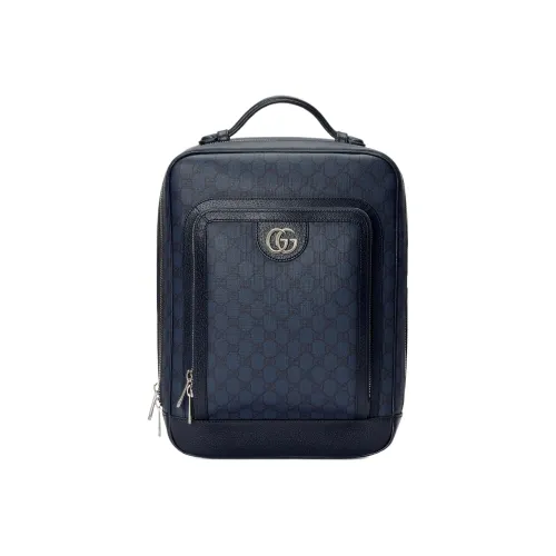 GUCCI Canvas с кожаными вставками цветовой комбинированный рюкзак среднего размера мужской синий черный