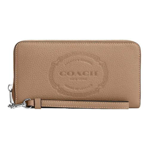 COACH Zip Around Галечная кожа Запястье Сумка Мелочь Кошелек Кошелек Маленький Женские Молочно-чайный