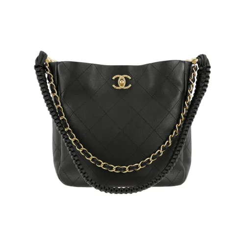 CHANEL Телячья кожа с золотым оттенком металлическая сумка через плечо средний размер женский черный