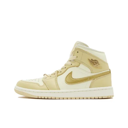 Jordan Air Jordan 1 MID Женские 'Pale Ванильный' Нижняя юбка Resistant MID Топ Винтажные баскетбольные кроссовки Женские Желтый белый