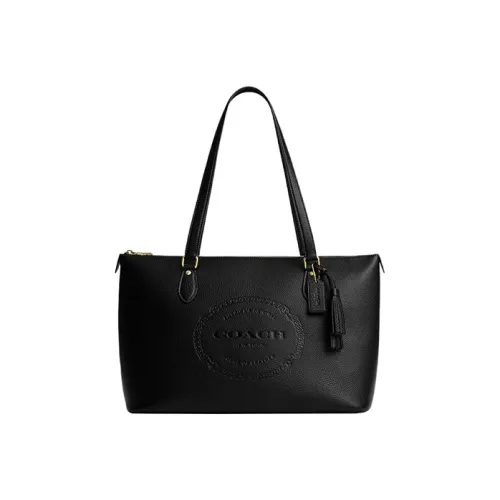 COACH Gallery Кожа Тоут Сумка Сумка для покупок Сумка Сумка через плечо Женская Черная