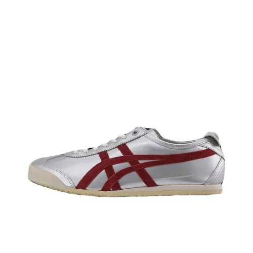 Onitsuka Tiger MEXICO 66 Противоскользящий Устойчивый к истиранию Низкий Топ Повседневная обувь Унисекс Серебряный Красный Корейский стиль