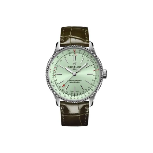 Breitling Автоматический Механический Механизм Женские Часы 35 мм Зеленый Циферблат Нержавеющая Сталь Корпус Кожаный Ремешок