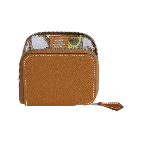 HERMES Silk'In Epsom Телячья кожа Кошелек для монет Женские Коричневый