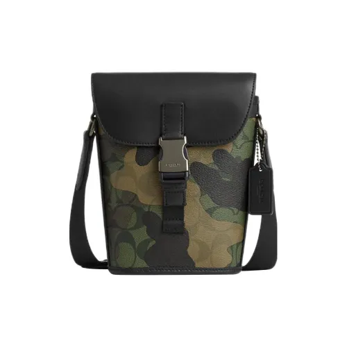 COACH Track Canvas Smooth Calfskin Shoulder Bag Small Men's Camouflage