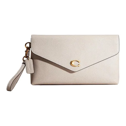 COACH Wyn Крестообразная текстура Кожа Запястье Сумка Клатч Большой Женская Белая
