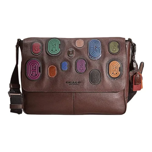 COACH Metropolitan Галечная кожа Курьерская сумка Сумка через плечо Большая Мужская Сандаловое дерево