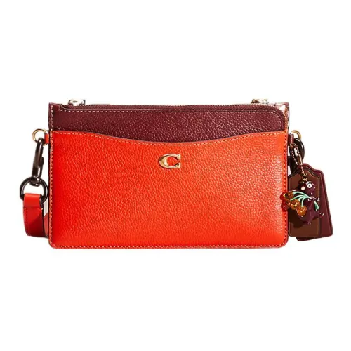 COACH Canvas Кожаная вставка Конверт Сумка Сумка через плечо Маленькая Женская Красная