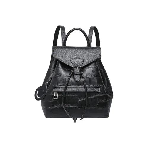 Espin Мягкая кожа рюкзак средний женский черный серый