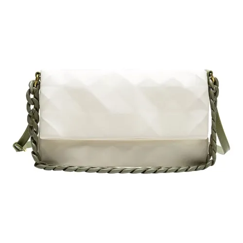 Jacoponnus Сумка через плечо из синтетической кожи среднего размера женская зеленая с цепью и белым геометрическим узором в форме ромба