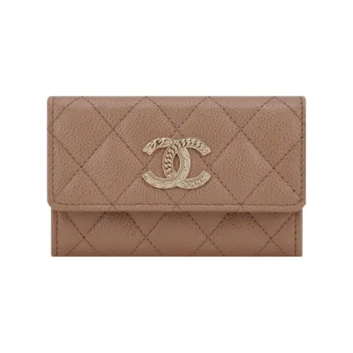 CHANEL Зернистая текстура кожа личи коровья кожа держатель для карт кошелек женский коричневый