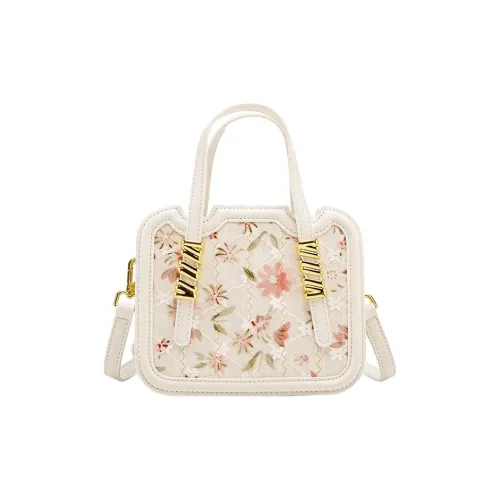 Jacoponnus Синтетическая кожа Маленькая квадратная сумка Сумка на одно плечо Средний размер Женская Бежевый и Розовый Кружево Цветочный
