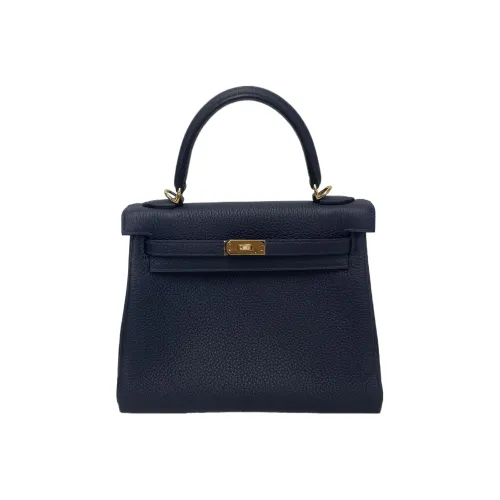 HERMES Kelly Коровья кожа Togo Сумка Kelly Сумка 25 Женская Полночь Синий и Черный