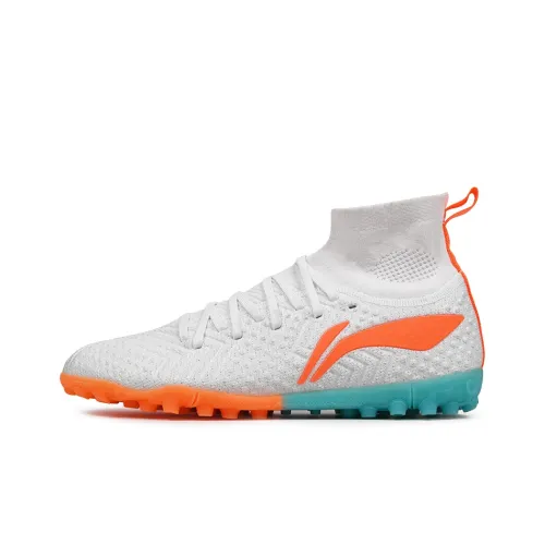 LiNing Shadows TF Шипы Твердый грунт Искусственные шипы Амортизаторы Противоскользящие футбольные бутсы Унисекс Белый и оранжевый