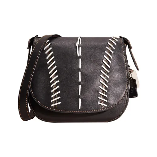 COACH Седло Кожа Седло Сумка Сумка через плечо Большая Женская Черная