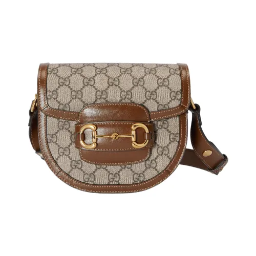 GUCCI Horsebit 1955 Холст и кожа Комбинированная холщовая сумка седельная сумка сумка с клапаном сумка через плечо мини унисекс коричневый