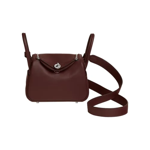 HERMES Lindy Swift Кожа Сумка Сумка через плечо Сумка через плечо Мини Женская Красно-коричневый