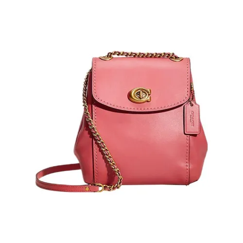 COACH Паркер Кожа Сумка через плечо Рюкзак Маленький Женские Латунь Многоцветный Бумага SHRED Розовый