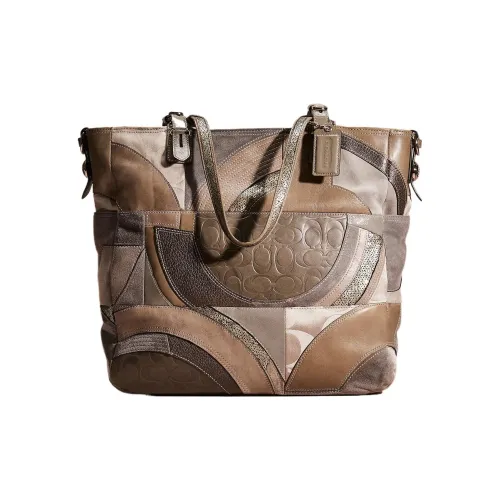 COACH Zip Top Tote Хлопок Сатиновый Тоут Сумка Сумка для покупок Сумка Большая Женская Серый Графитовый