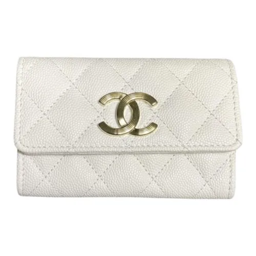 CHANEL Litchi Grain Calfskin Кошелек Держатель для карт Унисекс Белый