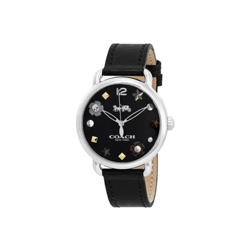 COACH Delancey Collection Женские часы Кварцевый механизм Кожаный ремешок 32 мм Черный циферблат