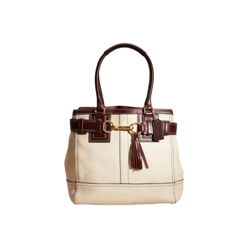 COACH Hamptons Зернистая текстура кожа кожа одно плечо сумка большая женский белый и коричневый